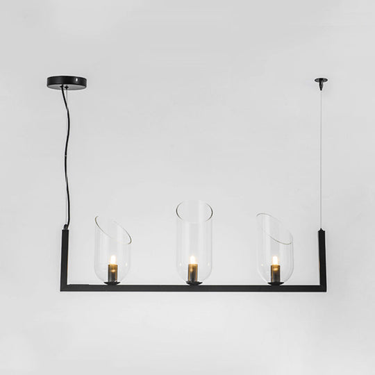 Modern Black Metallic Linear Chandelier With Oblique Clear Shade Led Pendant Light - Warm/White