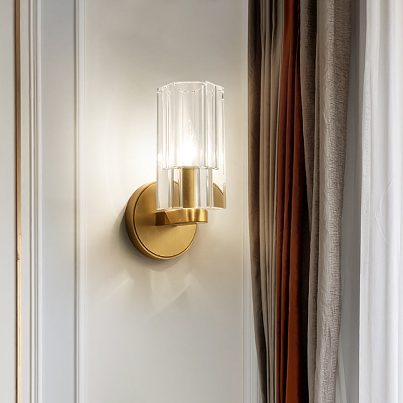 Modern Brass Wall Mounted Lamp With Crystal Shade - Elegant Bedside Lighting