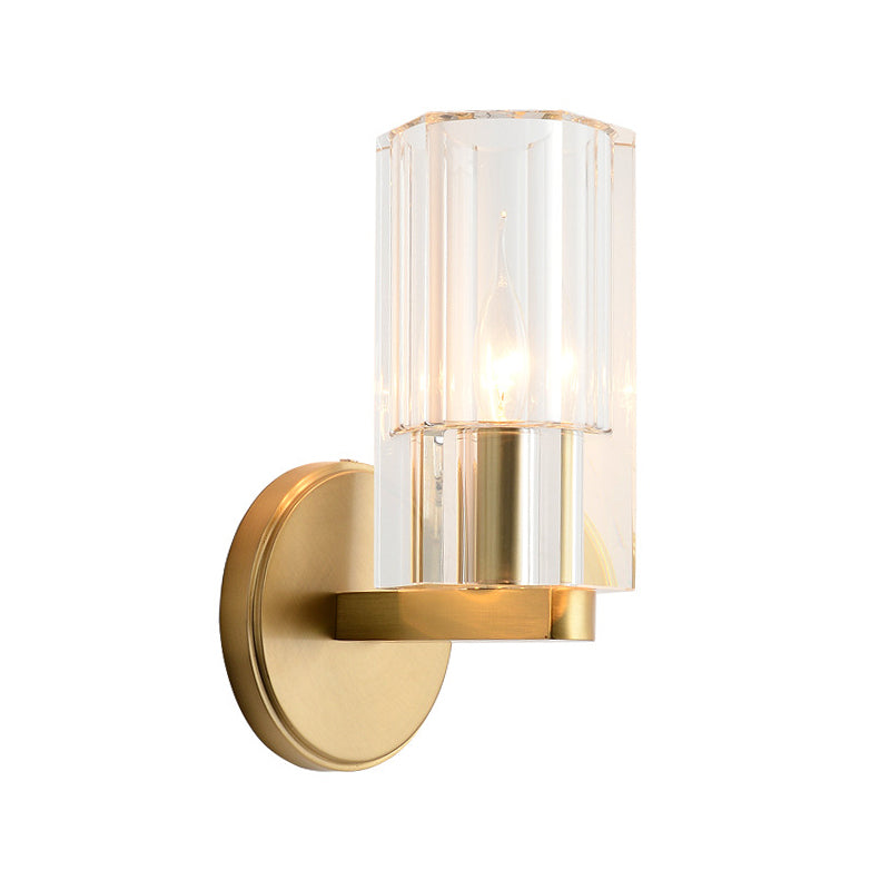 Modern Brass Wall Mounted Lamp With Crystal Shade - Elegant Bedside Lighting