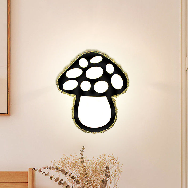 Minimalist Crystal Led Mushroom Wall Sconce In Black - Bedside Surface Mount Lighting 2 Color Light