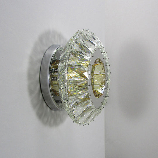 Contemporary Crystal Led Wall Lamp In 3 Colors - Round Mount With Chrome Sconce