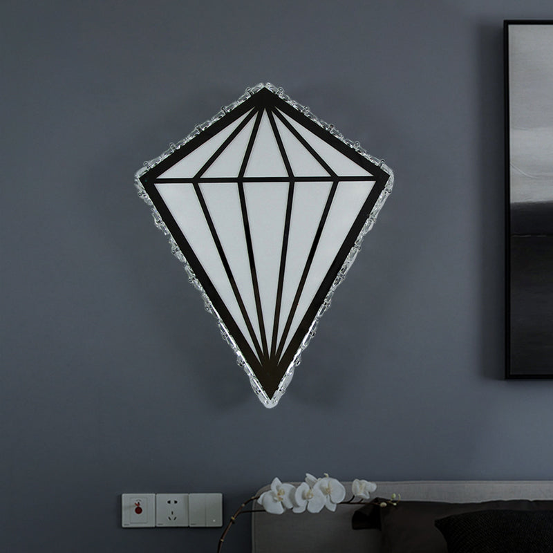 Modern White Diamond Led Wall Sconce With Crystal Deco - Warm/White Light
