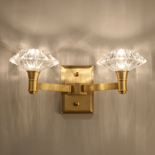 Mussel Brass Wall Mounted Crystal Doorway Lamp With Clean-Lined Arm
