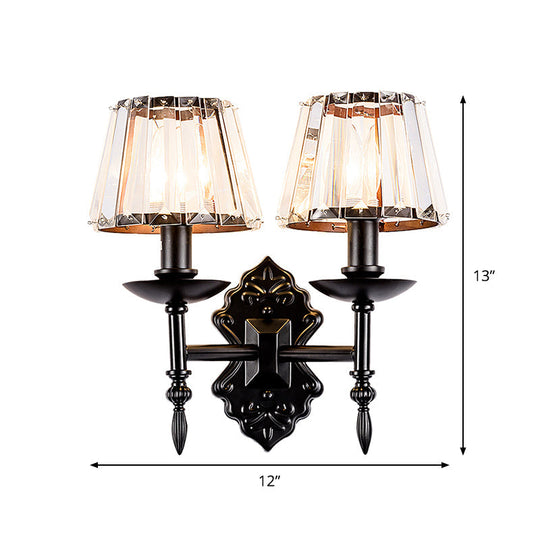 Simple Crystal Prisms Cone Wall Lamp - Black Candlestick Design 1/2-Head Light