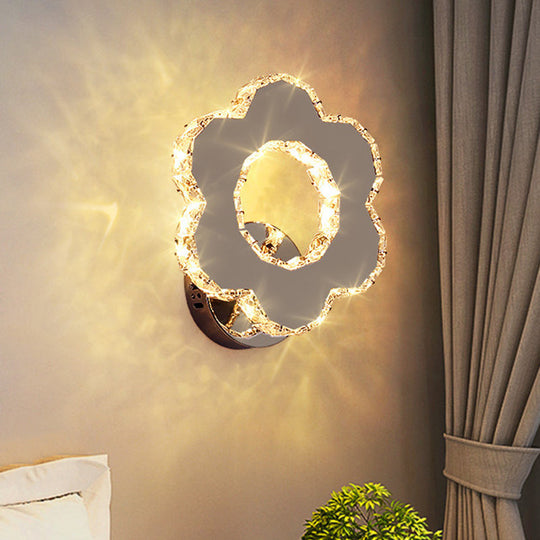 Crystal Flower/Star Wall Sconce With Modern Led Lighting - Chrome Finish Warm/White Light / Warm