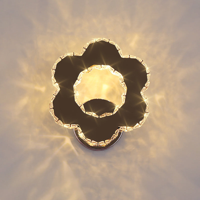 Crystal Flower/Star Wall Sconce With Modern Led Lighting - Chrome Finish Warm/White Light