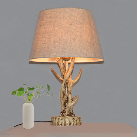 Tapered Beige Table Light With Tree Branch Design - Traditional Desk Lighting