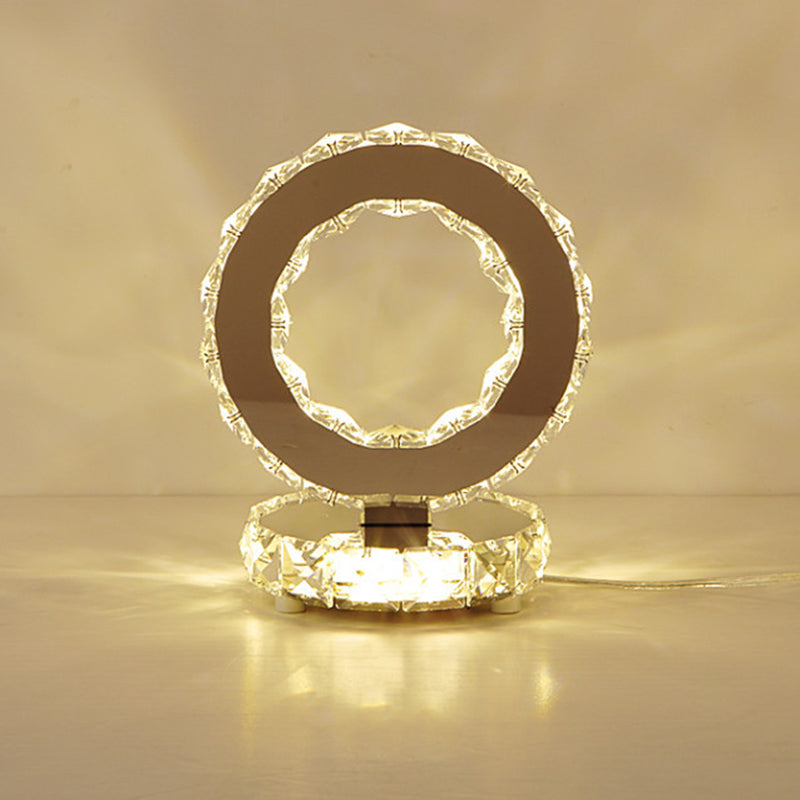 Contemporary Crystal Led Bedside Lamp In Chrome - Ferris Wheel-Inspired Table Light With Warm/White