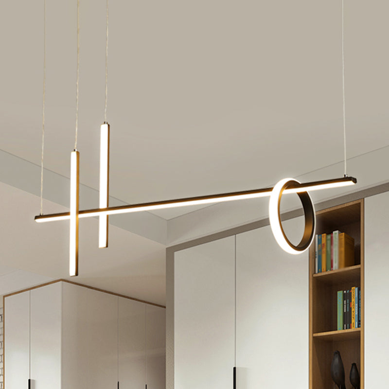 Modern Black Linear Island Led Pendant Light With Dual Lines And Ring