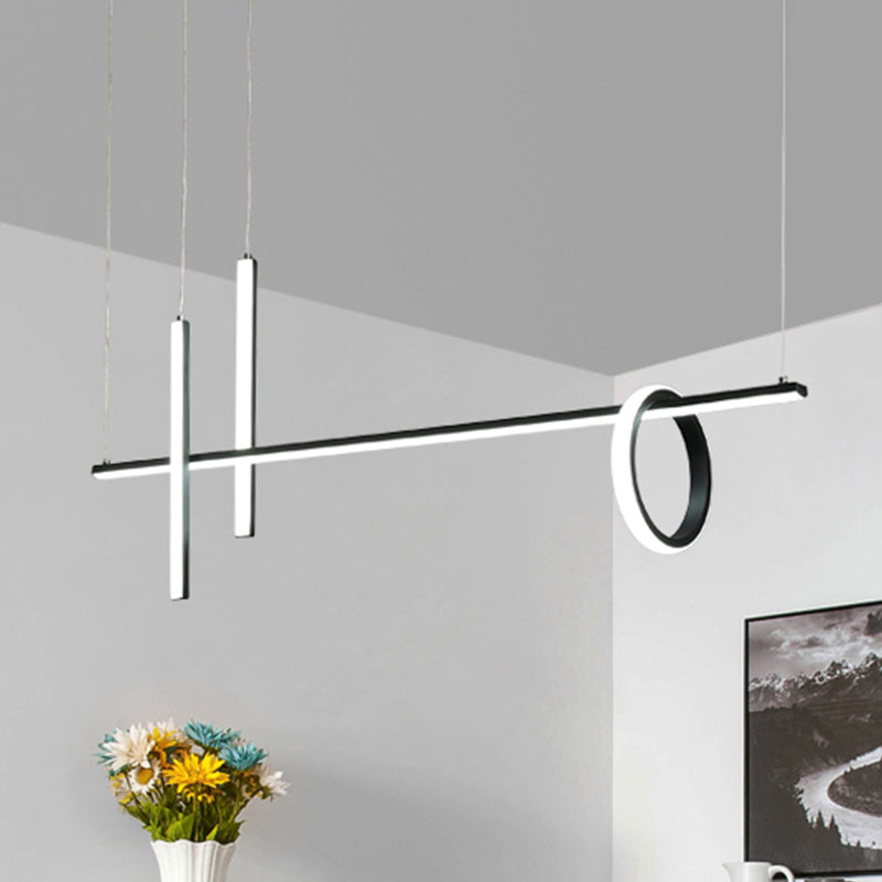 Modern Black Linear Island Led Pendant Light With Dual Lines And Ring