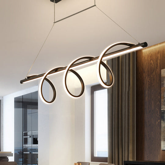 Sleek Black Acrylic Spiral Chandelier: Minimalist Led Hanging Light For Dining Room