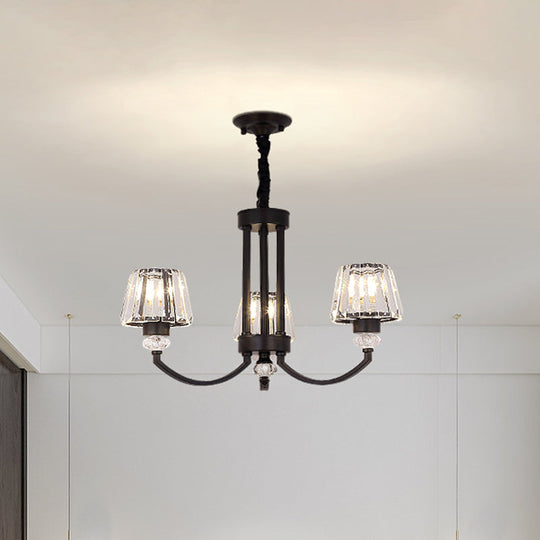 Modernist Cone Crystal Pendant Chandelier - 3/6 Lights, Black - Dining Room Ceiling Hanging Fixture