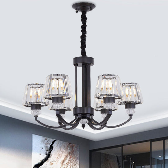 Modernist Cone Ceiling Pendant Chandelier With Crystal Rectangle In Black - 3/6 Lights For Dining