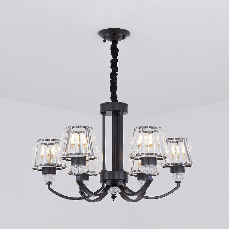 Modernist Cone Ceiling Pendant Chandelier With Crystal Rectangle In Black - 3/6 Lights For Dining
