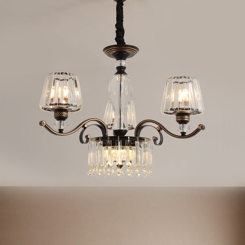 Contemporary Black Crystal Chandelier With Conic Down Lighting - 3/6 Heads 3 /
