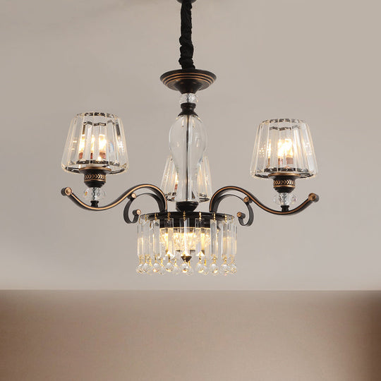 Contemporary Black Crystal Chandelier With Conic Down Lighting - 3/6 Heads 3 /