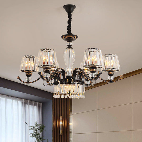 Contemporary Black Conic Crystal Chandelier with 3/6 Down Lighting Heads