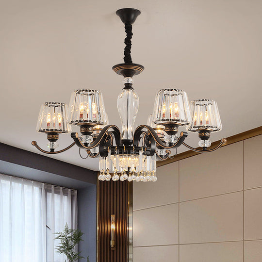 Contemporary Black Crystal Chandelier With Conic Down Lighting - 3/6 Heads 6 /