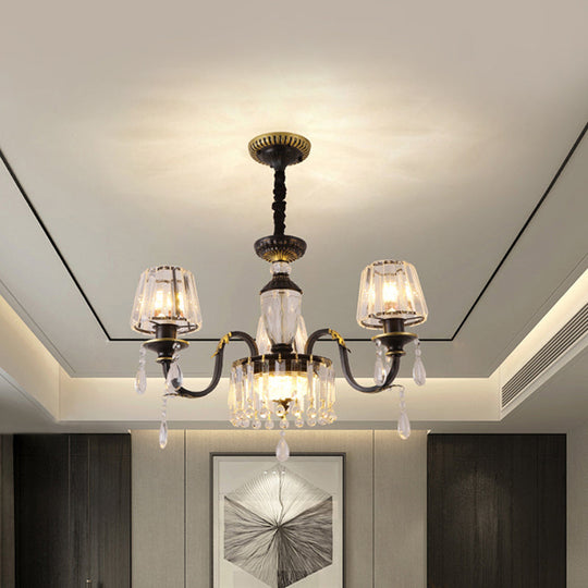 Modern Black Crystal Chandelier With Droplet - 3/6 Heads Down Lighting Pendant 3 /