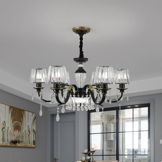 Modern Cone Crystal Chandelier Light with Down Lighting Pendant - 3/6-Head Black Design featuring Droplet Detail