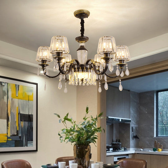 Modern Black Crystal Chandelier With Droplet - 3/6 Heads Down Lighting Pendant