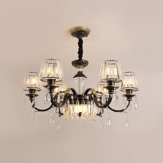 Modern Cone Crystal Chandelier Light with Down Lighting Pendant - 3/6-Head Black Design featuring Droplet Detail
