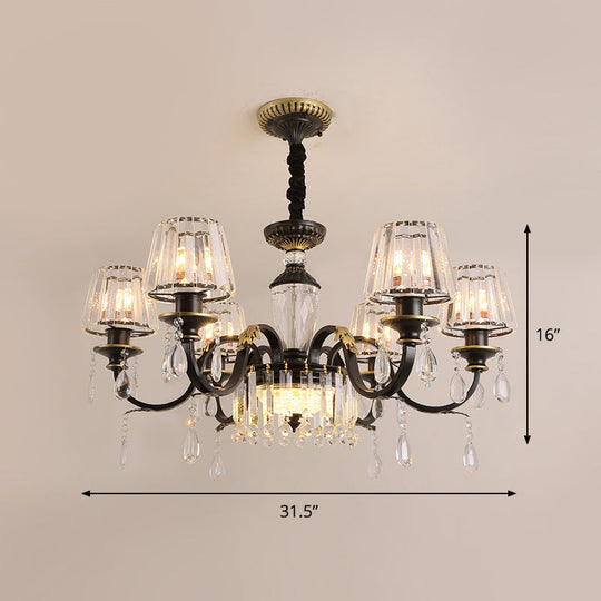 Modern Black Crystal Chandelier With Droplet - 3/6 Heads Down Lighting Pendant