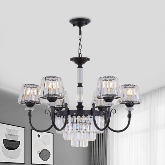 Modernist Black Conical Crystal Prisms Chandelier with Curved Arm - 3/6 Heads Drop Pendant