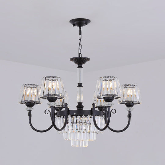 Modernist Black Conical Crystal Prisms Chandelier with Curved Arm - 3/6 Heads Drop Pendant