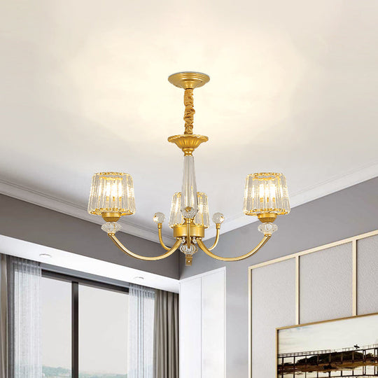Modern Gold Crystal Block Chandelier - Barrel Dining Room Lighting 3/6 Suspended Pendant Lights 3 /
