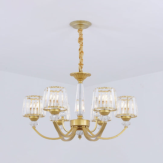 Modern Gold Crystal Block Chandelier - Barrel Design with 3/6 Lights - Dining Room Lighting