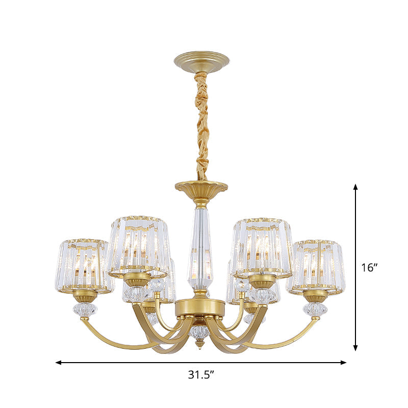 Modern Gold Crystal Block Chandelier - Barrel Design with 3/6 Lights - Dining Room Lighting