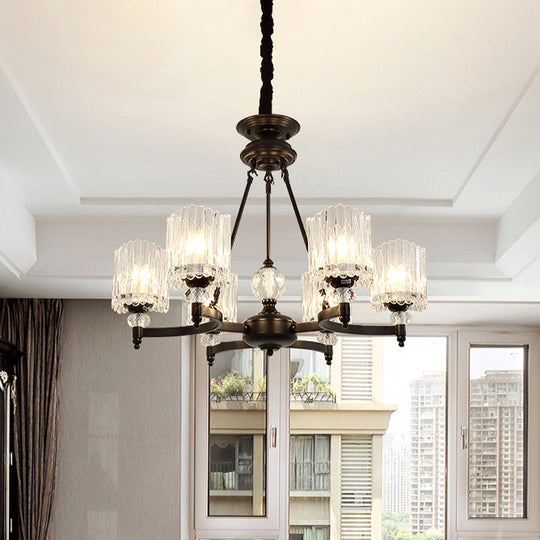 Contemporary Black Chandelier Pendant With Clear Crystal Shades - 6/8 Heads Restaurant Ceiling Lamp