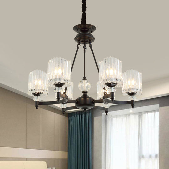 Contemporary Black Chandelier Pendant With Clear Crystal Shades - 6/8 Heads Restaurant Ceiling Lamp
