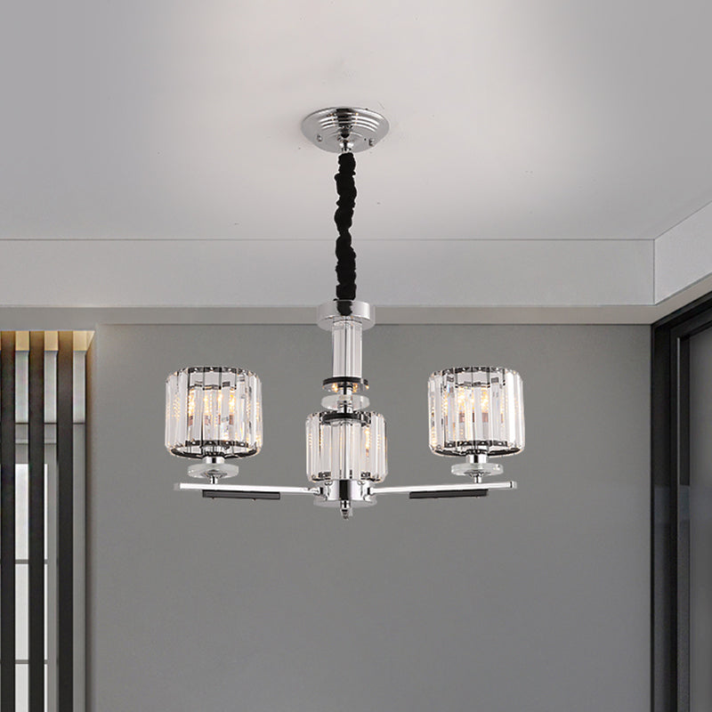 Modern Crystal Block Drum Pendant Chandelier - Black 3/6-Head Ceiling Light with Stylish Radial Design