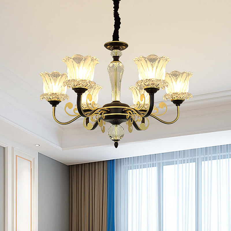 Modern Black Blossom Crystal Chandelier - 6/8-Light Suspension Lamp For Living Room 6 /