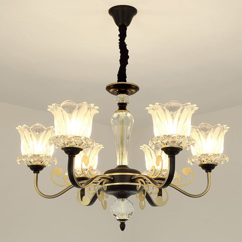 Modern Black Blossom Crystal Chandelier - 6/8-Light Suspension Lamp For Living Room