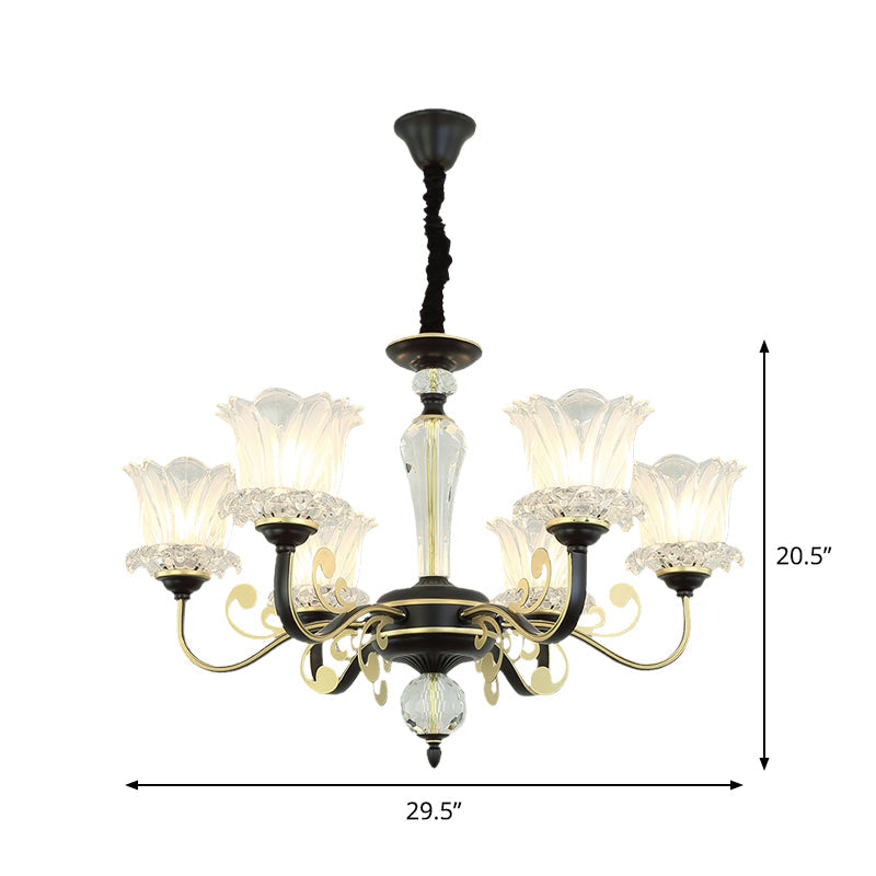 Modern Black Blossom Crystal Chandelier - 6/8-Light Suspension Lamp For Living Room