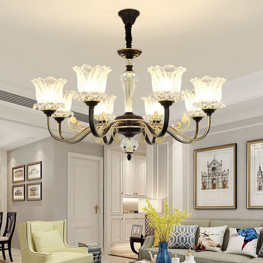 Modern Black Blossom Crystal Chandelier - 6/8-Light Suspension Lamp For Living Room