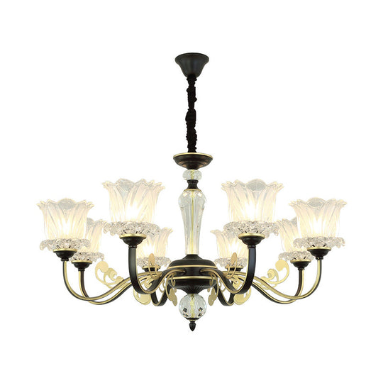 Modern Black Blossom Crystal Chandelier - 6/8-Light Suspension Lamp For Living Room