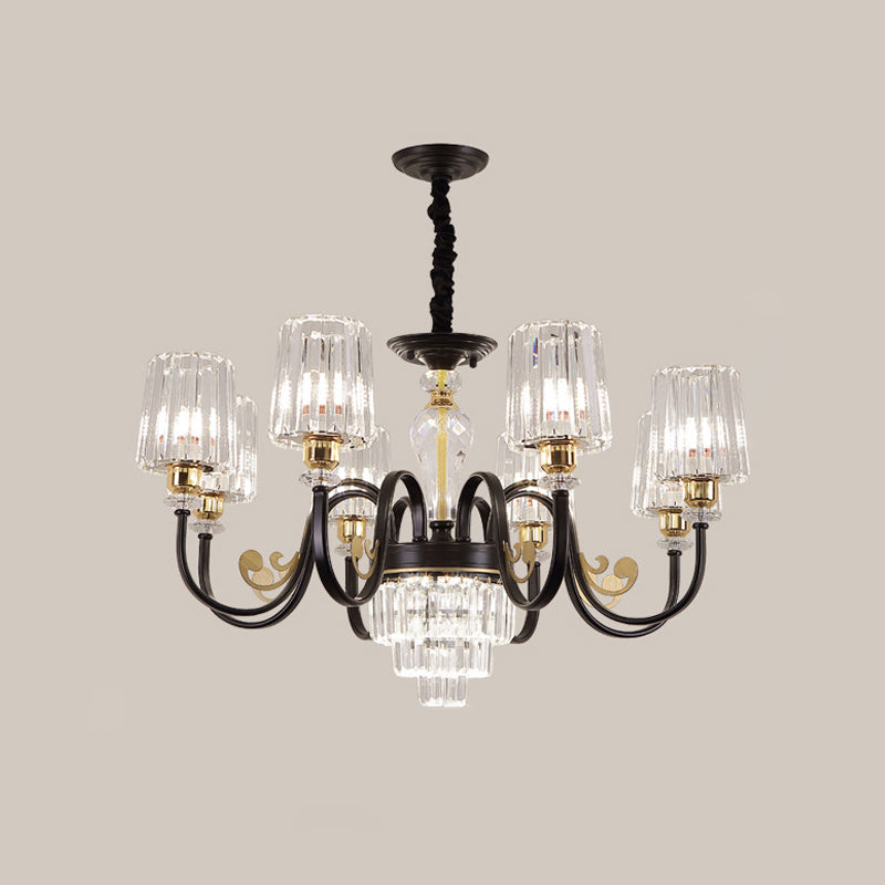 Black Tapered Ceiling Lamp | Simplicity Crystal Chandelier Lighting Fixture 6/8 Lights Scroll Arm