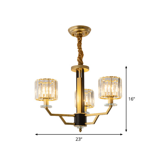 Gold Modernist Chandelier With Hand-Cut Crystal Cylindrical Pendant Lights - 3/6 For Bedrooms