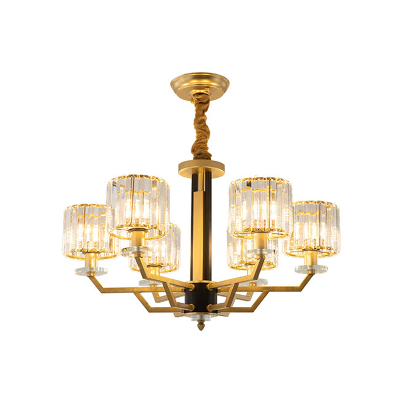 Gold Modernist Chandelier With Hand-Cut Crystal Cylindrical Pendant Lights - 3/6 For Bedrooms