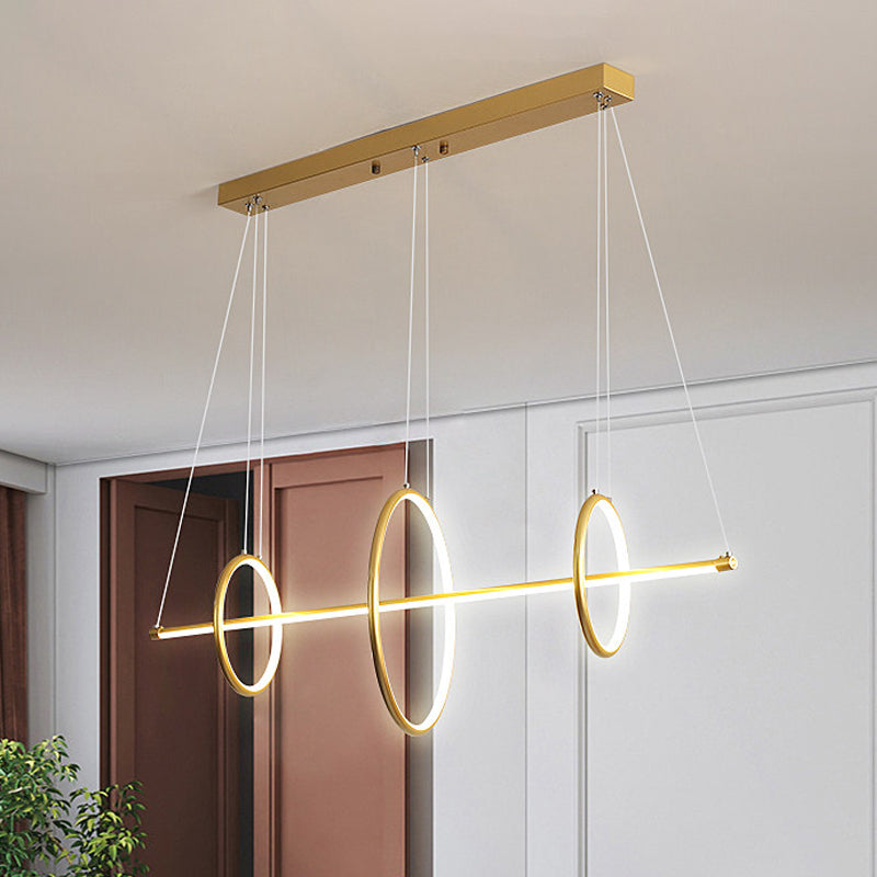 Modern Black/Gold Acrylic Linear Suspension Light With 3-Ring Design - Island Pendant Lighting Gold
