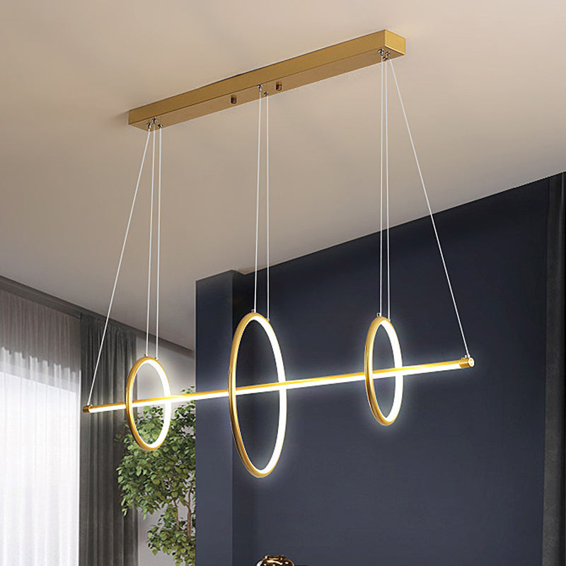 Modern Black/Gold Acrylic Linear Suspension Light With 3-Ring Design - Island Pendant Lighting