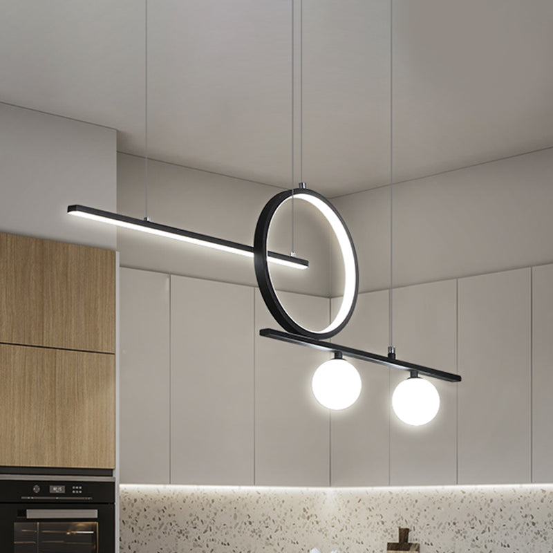 Nordic Metal Led Island Lighting Pendant With Frosted Glass - Black/White/Gold Finish For Dining
