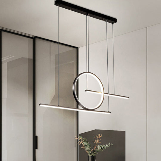 Nordic Black/Gold Metal Pendant Lighting With Dual Lines - Led Island Light Fixture In Warm/White