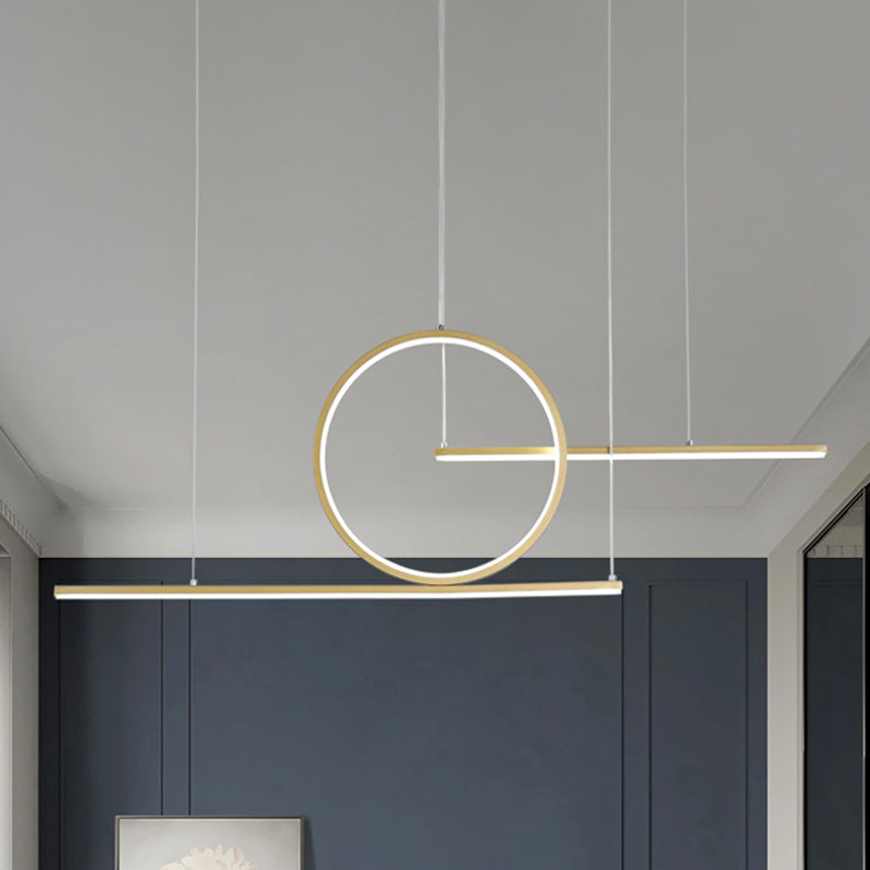 Nordic Black/Gold Metal Pendant Lighting With Dual Lines - Led Island Light Fixture In Warm/White