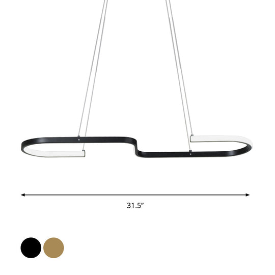 Modern S-Like Chandelier Lamp: Metallic Dining Room Pendant Light In Black/Gold Warm/White Led