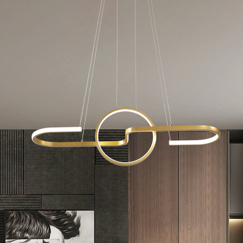 Modern Geometric Led Dining Room Island Light: Metal Hanging Lamp In Black/Gold With Warm/White